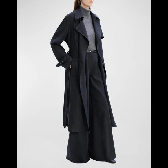 NEW Theory Relaxed Trench Coat in Stretch Flannel in dark navy Sz L #C4310 - Picture 7 of 12